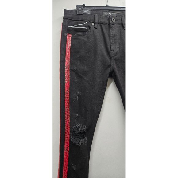 CULT of Individuality Designer Jeans Black Denim Red Snakeskin Distressed NWT - Picture 2 of 10